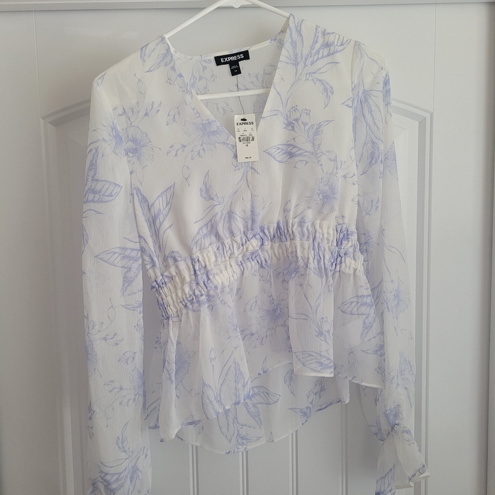 Express White and Lavender Floral Blouse